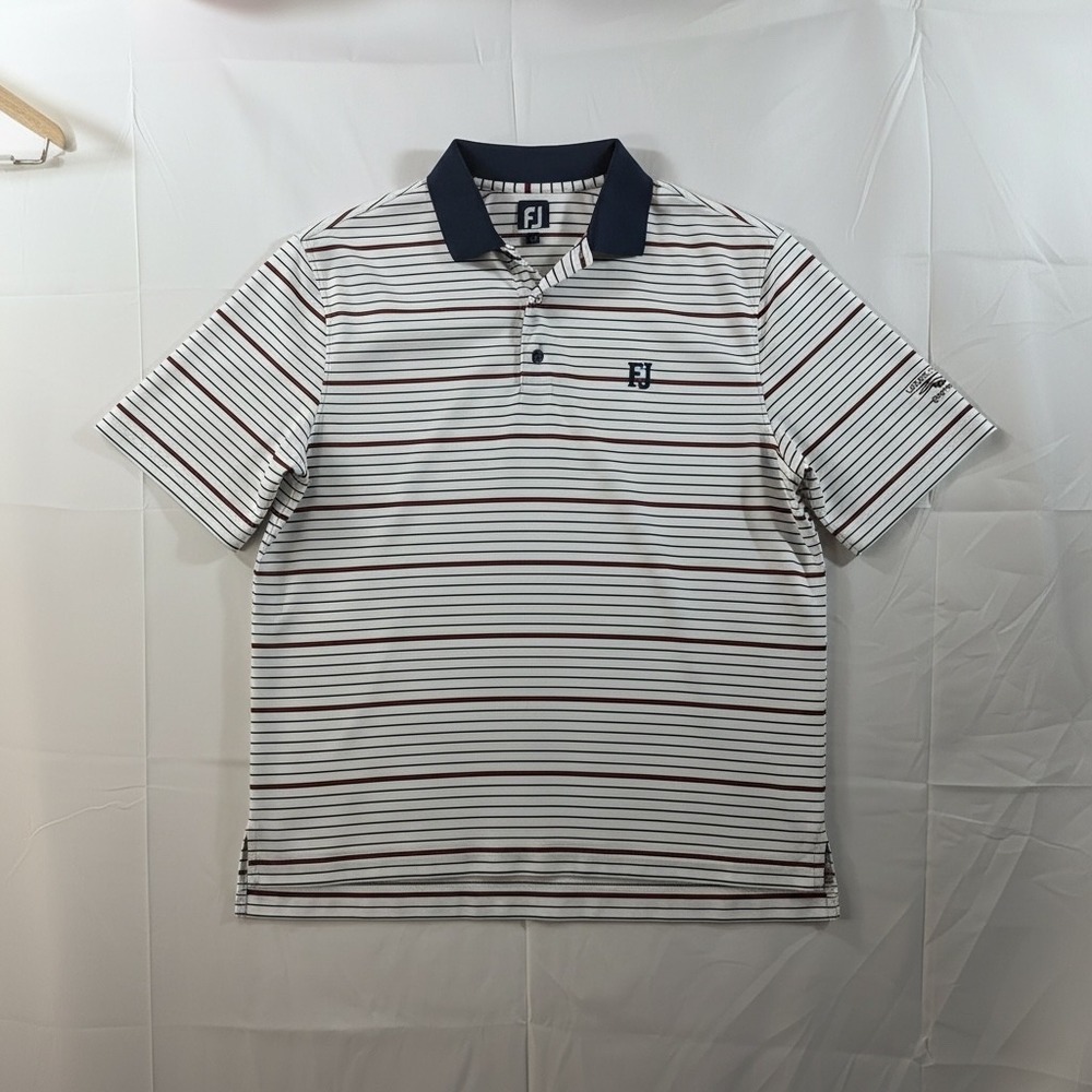 FootJoy Mens XL ProDry Striped Golf Polo Shirt‎ White Navy Red Canyon Springs GC